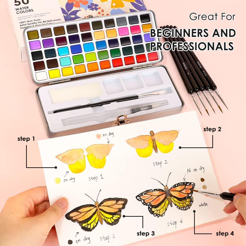 Grabie 50 Color Watercolor Paint Set with Detail Paint Brushes | High Pigment Paints. Blendable Colors. Portable Travel Case. Painting. Sketching. Illustration. Beginner And Hobby Artists - Image 4