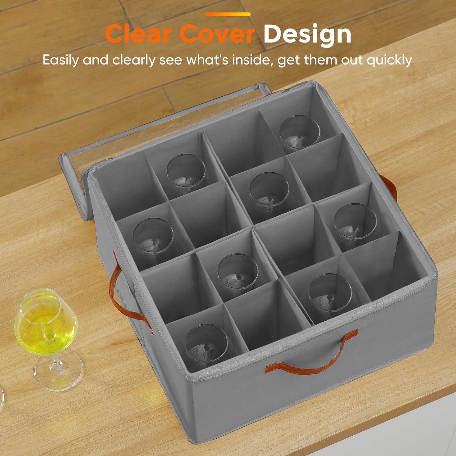 Foyego Wine Glass Storage Box. 2 Pack. Gray | 32 Adjustable Dividers. Hard Shell. Stackable China Storage Containers Holds Stemware. Glassware. Crystal for Packing&Moving - Image 5