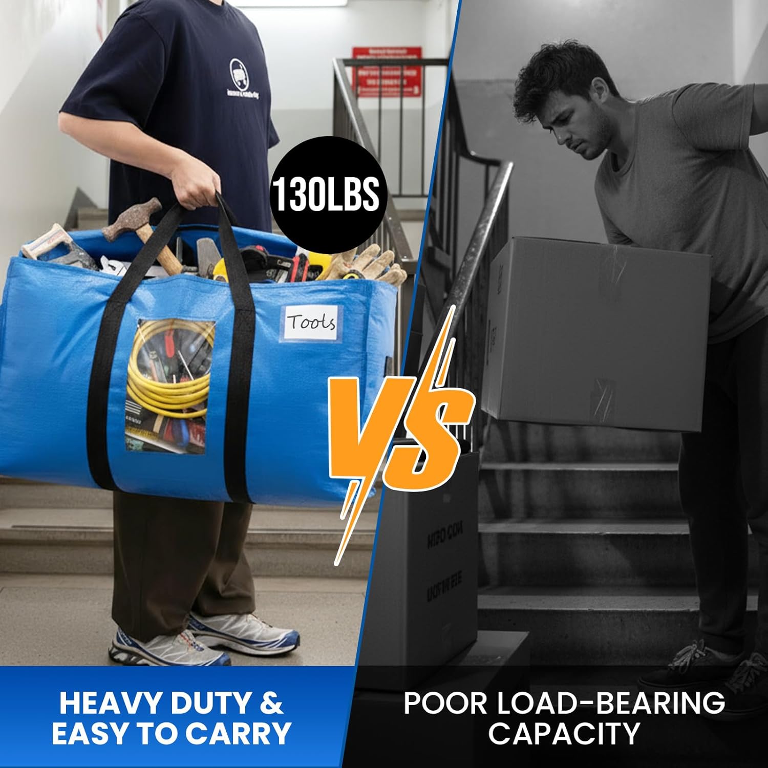 TAILI Extra Large Moving Bags. 4 Pack Blue Heavy Duty Totes For Storage with Visible Window. Wrap Around Handles. Storage Bags for Space Saving. Alternative to Moving Boxes - Image 8