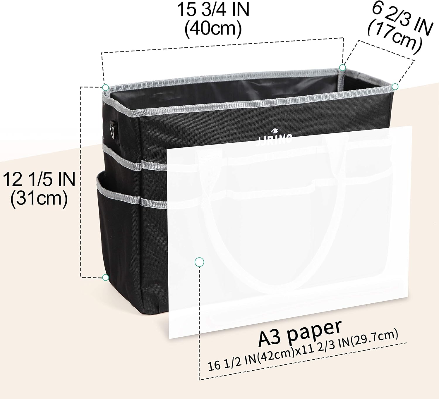 JJRING Large Multi-Functional Carrying Bag. 600D Nylon Artist Tote Bag with 16 Pockets Caddy for Art. Craft. Sewing. Make-up or School. Medical. Office Supplies Organizer. Silver | Multi-Functional Caddy Carrying Bag For Art. Craft. Sewing. Makeup. School. Medical & Office Supplies - Image 2