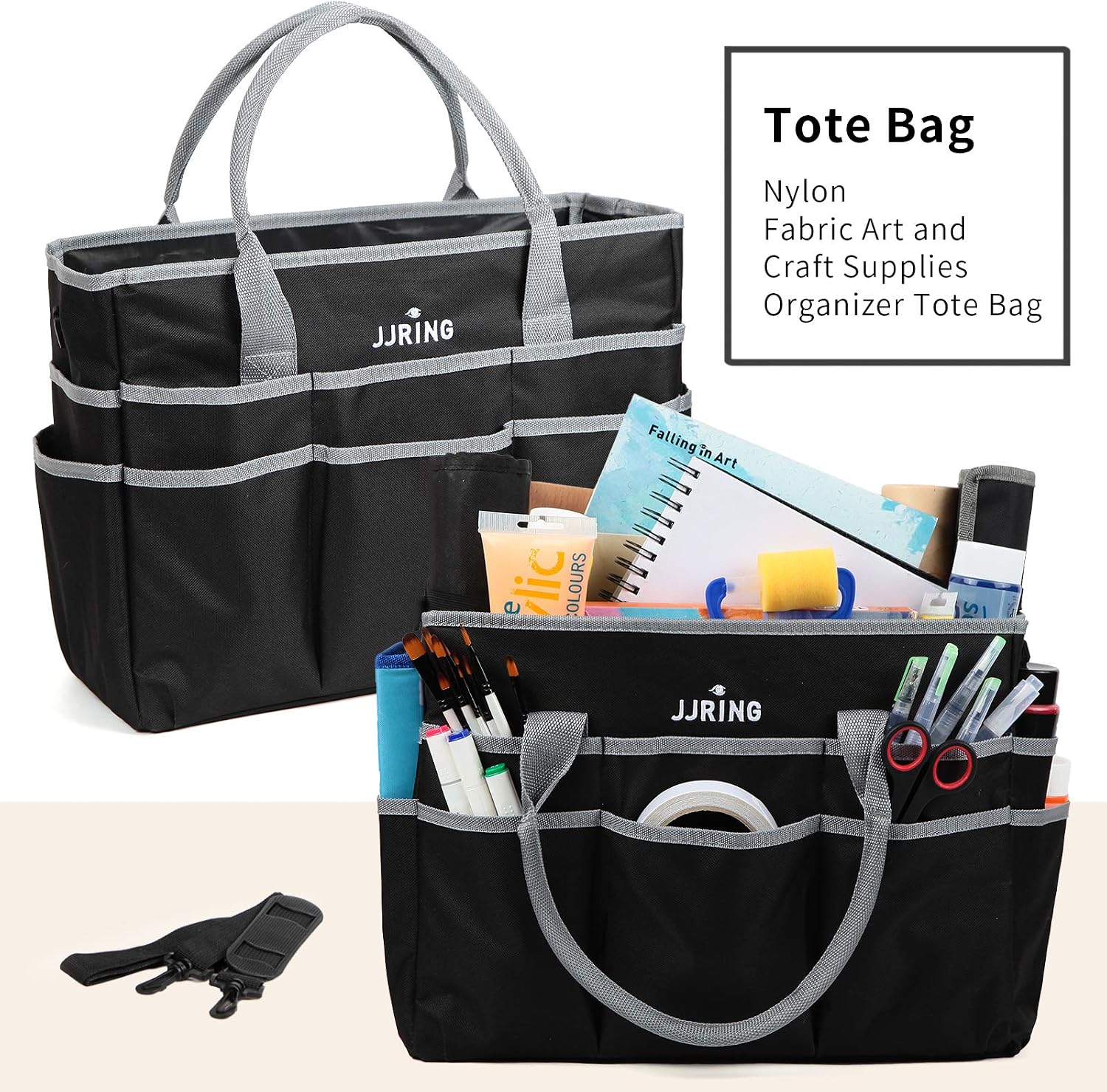 JJRING Large Multi-Functional Carrying Bag. 600D Nylon Artist Tote Bag with 16 Pockets Caddy for Art. Craft. Sewing. Make-up or School. Medical. Office Supplies Organizer. Silver | Multi-Functional Caddy Carrying Bag For Art. Craft. Sewing. Makeup. School. Medical & Office Supplies - Image 3