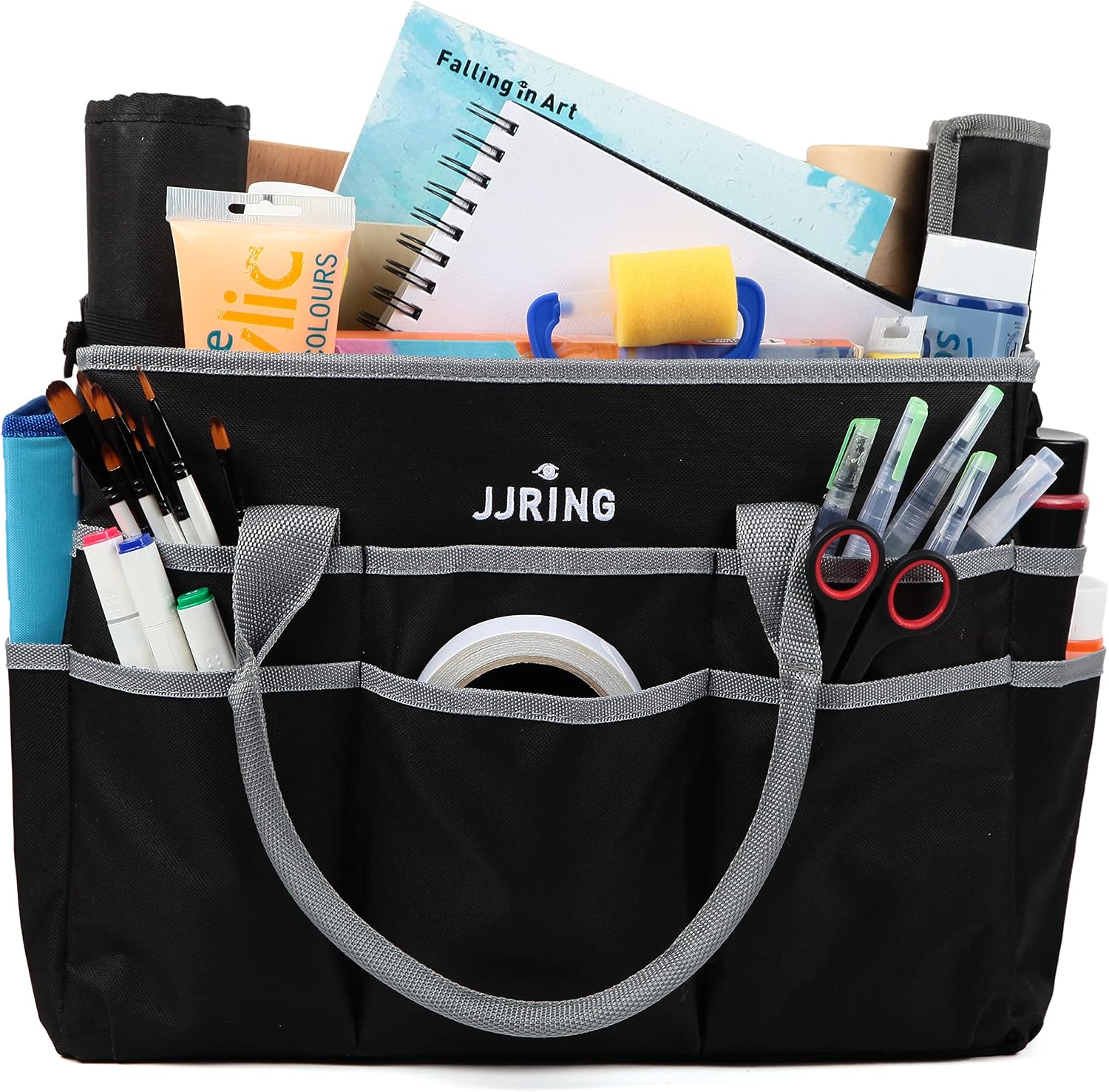 JJRING Large Multi-Functional Carrying Bag. 600D Nylon Artist Tote Bag with 16 Pockets Caddy for Art. Craft. Sewing. Make-up or School. Medical. Office Supplies Organizer. Silver | Multi-Functional Caddy Carrying Bag For Art. Craft. Sewing. Makeup. School. Medical & Office Supplies - Image 9